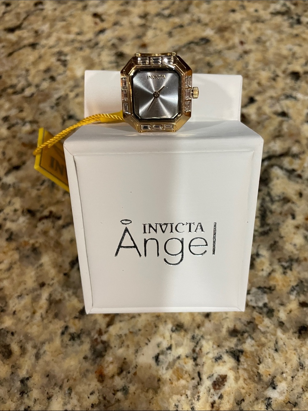 Invicta Angel Gold Tone Ring Watch with Silver Dial